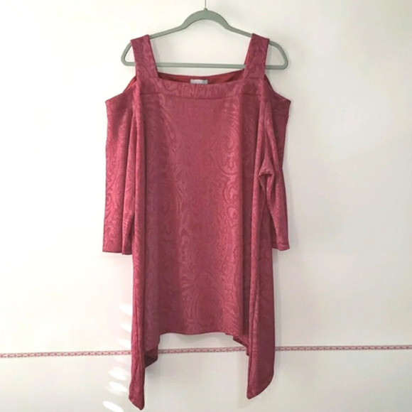 CATHERINES Blouse Cold Shoulder Pink Mauve Shimmer Handkerchief Hem Lagenlook 3X - Picture 1 of 14